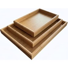 Prime Doğal Bambu Sunum Tepsisi Seti, Iç Içe Geçebilir Dikdörtgen Servis Tepsisi, 3'lü Set, 40X30, 35X25, 30X20 cm
