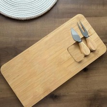 Prime Bambu Peynir Sunum Tabağı, 3 Parça Peynir Bıçağı ve Çatalı Seti, Toplam 4 Parça, Doğal ve Şık Bambu Peynir Tabağı, Kaliteli Sunum Seti 38X19 cm Ebatlarında