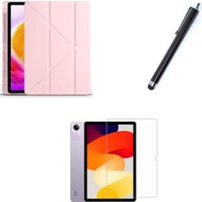 Prime - Pad Se ile Uyumlu Kalem Bölmeli Standlı Kılıf + Ekran Koruyucu + Kalem 3'lü Set - Pembe