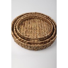 Prime 3'lü Rustik El Yapımı ve Doğal Yuvarlak Hasır Tepsi Seti, 3'lü Hasır Yuvarlak Tepsi Seti, 3 Boy Hasır Tepsi (38 * 6cm-34 * 5cm-30 * 24 * 4,5cm)