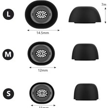 Prime Galaxy Buds3 Pro Uyumlu Üç Boyut Premium Silikon Kulaklık Uçları (S,m,l) ve 3'ü 1 Arada Bluetooth Kulaklık Temizleme Kalemi Seti (Siyah)