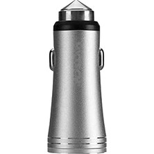 Prime HY-X62 3.4A Hızlı Şarj Micro USB Kablolu 2 USB Metal Araç Şarj Cihazı, Gümüş