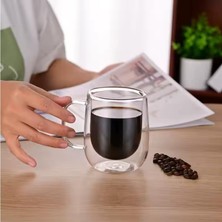 Prime 2 Adet Çift Cidarlı Cam Kupa Bardak 250 ml Çift Camlı Bardak Kupa Double Walled Glass