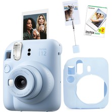Prime Mini 12 Mavi Fotoğraf Makinesi-20'li Film-Kıskaçlı Resim Standı ve Silikon Kılıf Seti