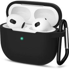 Prime Airpods 3. Nesil ile Uyumlu Ince ve Hafif Silikon Kılıf, Yumuşak Esnek Tasarım, Anahtarlıklı, Kablolu ve Kablosuz Şarj Uyumlu – Siyah (A2564 A2565 A2566)