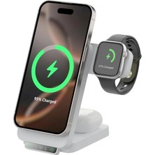 Prime Bix TPS01 3’ü 1 15W Kablosuz Şarj Cihazı Telefon Tws Kulaklık Akıllı Saat Gece Işıklı Çok Fonksiyonlu Beyaz