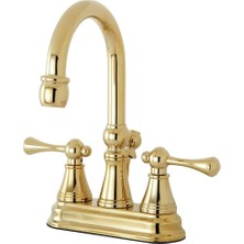 Kingston Brass KS2612BL Pirinç Pop-Up, Parlak Pirinç ile Vintage 4 Inç Centerset Lavabo Bataryası