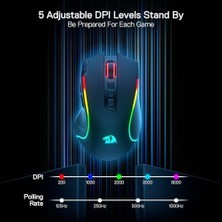 Prime Redragon M612 Pro Rgb Oyun Faresi, 8000 Dpı Kablolu/kablosuz Optik Oyuncu Faresi, 9 Programlanabilir Tuş ve Arka Plan Aydınlatması, Bt & 2.4g, Yazılım Destekli, Fire Button