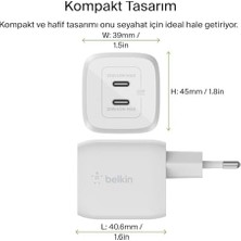 Prime 45 W Usb-C Şarj Cihazı, 2 Bağlantı Noktalı, Power Delivery 3.0 ve Gan Teknolojisi ile 14/14 Plus, 13, Pro, Pro Max, Mini, iPad Pro 12.9, 11, Macbook, Galaxy S22, Tab Vb. Için Hızlı Şarj