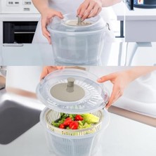 Prime Geniş Hazneli Salata ve Sebze Kurutucu (4.4 Litre) - 360° Dönebilen Çevirmeli Süzgeçli ve Servis Kaseli Mutfak Gereci