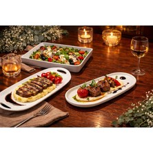 Prime Beyaz Sunum Tabağı Seti 6'lı Servis Tabağı Restoran Servis Tabak Seti, 6 Parça, 2 Oval 2 Tavuk Tabağı 2 Kare Tabak, Profesyonel Sunum Takımı