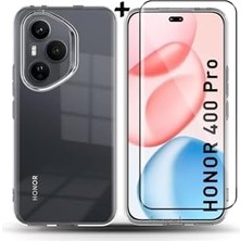 Prime - Honor 400 Pro 5g ile Uyumlu Kılıf Kamera Çıkıntılı Korumalı Yumuşak Şeffaf Silikon + 5d Ekran Koruyucu Cam Set 1er