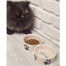 Prime 2'li Doğal Hijyenik Fırınlanmış Seramik Kedi Mama ve Su Kabı Seti