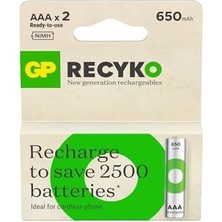 Prime Recyko 650 Aaa Ince Kalem Ni-Mh Şarjlı Pil, 1.2 Volt, 2'li Kart