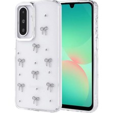 Prime - Galaxy A17 ile Uyumlu Kılıf Fiyonk Desenli Şeffaf Simli Darbeye Karşı Dayanıklı Papyon Işıltılı Kapak