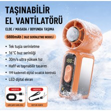 Azurtech  Şarjlı El Vantilatörü Dijital Ekranlı Buz Serinletmeli Taşınabilir Fan
