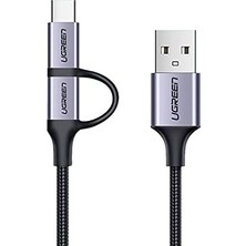 Prime 2'si 1 Arada Örgülü Type-C Micro USB Şarj ve Data Kablosu 1 Metre