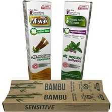 Prime Diş Bakım Seti Sensıtıve Diş Macunu Misvak Ağacı Özlü, Aloe Vera ve Propolis Ekstraktlı - Sensıtıve Herbal Diş Macunu Yeşilçay, Ekinezya, Nane Ekstraktlı - 2 Adet Bambu Diş Fırçası