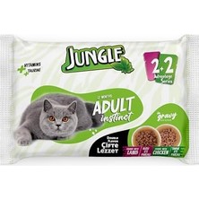 Prime Jungle 4 x 100 gr Çift Lezzet Pouch Yetişkin Kedi Kuzulu - Tavuklu