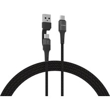 Prime C143 60W Pd 1.21MT Usb-A Dönüştürücülü Örgülü Type-C - Type-C Şarj & Data Kablosu - Siyah