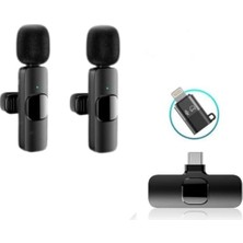 Prime K9-D2 Type-C Lightning Dönüştürücülü Kablosuz Çiftli Yaka Mikrofonu