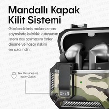 Prime Galaxy Buds 3 Pro, Buds 3 ve Buds 3 Fe ile Uyumlu Mandallı Kapak Kilit Sistemli Mat Dokulu Darbelere Dayanıklı Kamuflaj Silikon Kılıf (Yeşil)