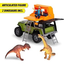 Prime Dickie, 203834011, Dino Camper, Serbest Tekerlekli Jeep, Işıklı, Sesli, Açılır Kapılar, Yumuşak Lastikler, Merdivenli Kamp Tavanı, Figür, 2 Dinozor, 23 cm