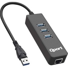 Prime Qport Q U3G 3port Usb3.0 Çoklayici ve GB Ethernet Adaptör
