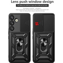 Prime - Galaxy A17 ile Uyumlu 5g Kılıf Kamera Korumalı Sürgülü Yüzüklü Armor Zırh Kapak + 9h Ekran Koruyucu