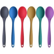 Prime Silikon Büyük Boy Kaşık Seti, Yanmaz Yapışmaz, Çok Renkli - Mavi, Sarı, Yeşil, Kırmızı,, Mor - 27 Cm, 6 Adet Set, Bpa