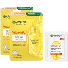 Prime Garnıer C Vitamini Parlaklık Verici Kağıt Yüz Maskesi X2 & 1 Haftalık Deneme Boy C Vitamini Serum Hediyeli