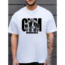 Lune Store Erkek Baskılı Bisiklet Yaka Erkek T-Shirt - Beyaz