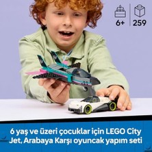 Prime City Jet, Arabaya Karşı 60489 – 6 Yaş ve Üzeri Erkek ve Kız Çocuklar Için Pilot ve Sürücü Minifigürleri Içeren Yaratıcı Oyuncak Araba Yapım Seti, Çocuklar Için Eğlenceli Hediye Fikri (259 Parça)