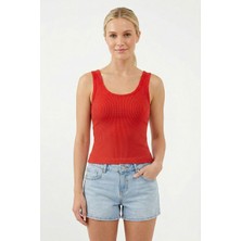 Salvia Dione %100 Pamuk Kaşkorse V Sırt Detaylı Günlük Basic Crop Top Kadın Atleti / Bluz