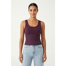 Salvia Dione %100 Pamuk Kaşkorse V Sırt Detaylı Günlük Basic Crop Top Kadın Atleti / Bluz