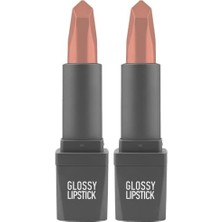 Prime Uzun Süre Kalıcı Yoğun Renk Veren Nemlendirici Parlak Ruj - Glossy Lipstick 302 Nude (2 Paketi)