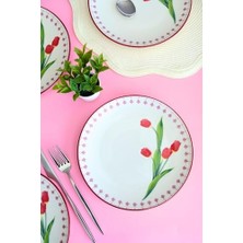 Tabakevi Tabak Evi Porselen Lale Tuval Pasta Takımı Rimli 20 cm 4 Kişilik 4 Parça TVL4PTPRS1160