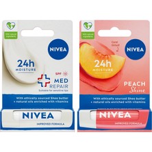 Prime Med Repair Dudak Bakım Kremi, Spf 15 4,8 ml + Şeftali Dudak Bakım Kremi 4,8 G, Şeftali Kokusu