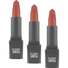Prime Uzun Süre Kalıcı Yoğun Renk Veren Nemlendirici Parlak Ruj - Glossy Lipstick 308 Terracotta Nude (3 Paketi)