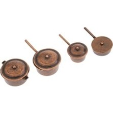 Prime Exe Minyatür 4 Adet Metal Tencere Tava Seti Bebek Evi Çocuk Oyuncakları Kahverengi