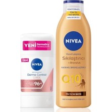 Prime Q10 Sıkılaştırıcı Bronzluk Vücut Losyonu 200ML ve Kadın Stick Deodorant Derma Control Clinical 50ML