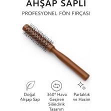 Prime Ahşap Saplı Fön Fırçası – Boncuklu Silindirik Tarak | Profesyonel Saç Şekillendirme, Fön ve Hacim Kazandırma | Doğal Ahşap Sap