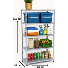 Alanraf 5 Katlı Galvaniz Çelik Raf - Depo, Arşiv, Kiler, Dosya, Market Rafı 31X60 CM-150 Cm-0.70 mm