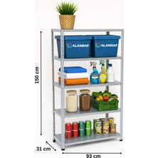 Alanraf 5 Katlı Galvaniz Çelik Raf - Depo, Arşiv, Kiler, Dosya, Market Rafı 31X93X150 cm