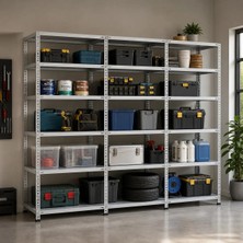 Alanraf 6 Katlı 3'lü Galvaniz Çelik Raf - Depo, Arşiv, Kiler, Dosya, Market Rafı 43X225 CM-200 Cm-0.70 mm