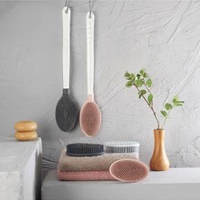 Prime Çift Taraflı Banyo Duş Vücut Fırçası Yumuşak Uzun Saplı Sırt Kese Masaj Fırçası Pembe Renk 152GP