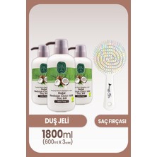 Prime Hindistan Cevizli Duş Jeli 600 ml x 3 Adet ve Saç Fırçası