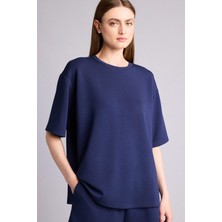 DeFacto Oversize Bisiklet Yaka Basic Modal Kısa Kollu Lacivert Tişört G8536AX26SP