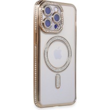 iPhone 15 Pro Max Kılıf Joke Simli Magneticsafe Kılıf - Gold