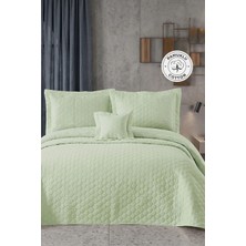 Evlen Home Collection Hayal Çift Kişilik Yatak Örtüsü Dantelli Kapitone Pike Takımı Elyaf Dolgulu 4 Parça Mint